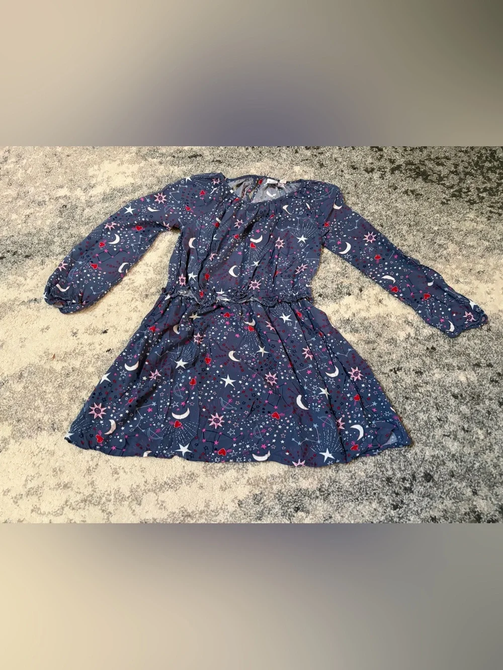 Girls Navy astrological Print Long Sleeve Dress